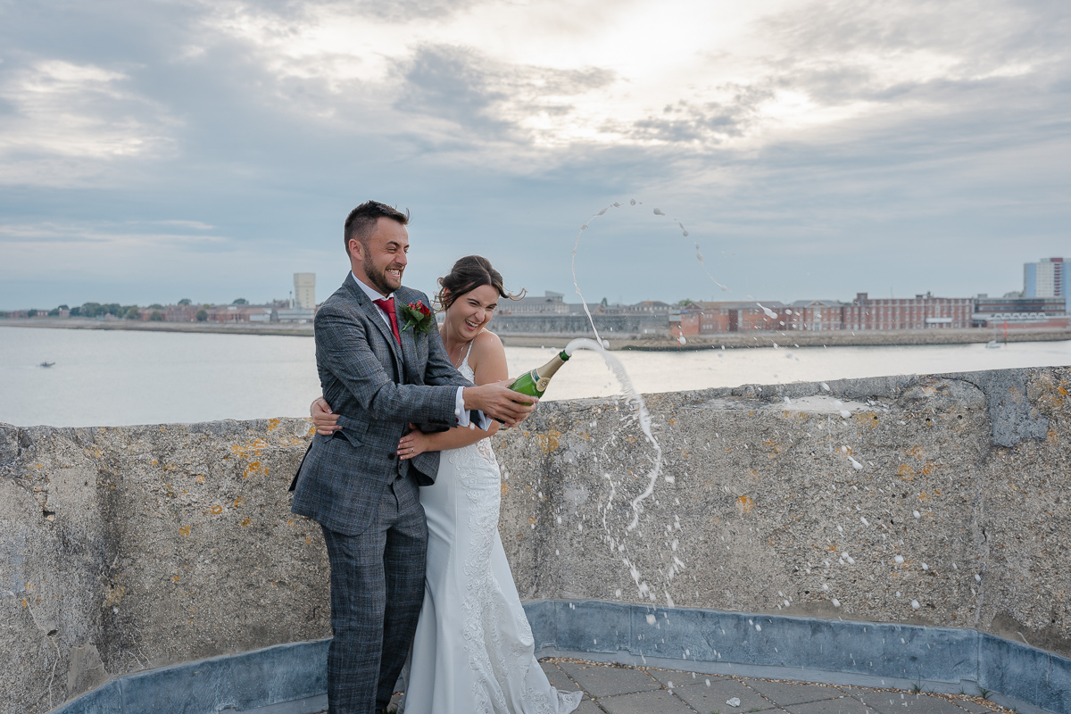 opening champagne on blue hour