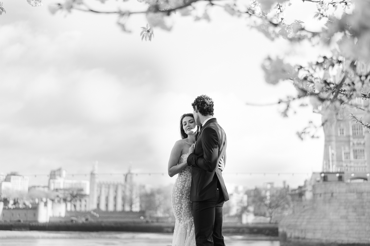 Newly married couple at Tower Bridge London