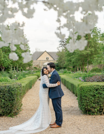 Newly married couple and white flowers